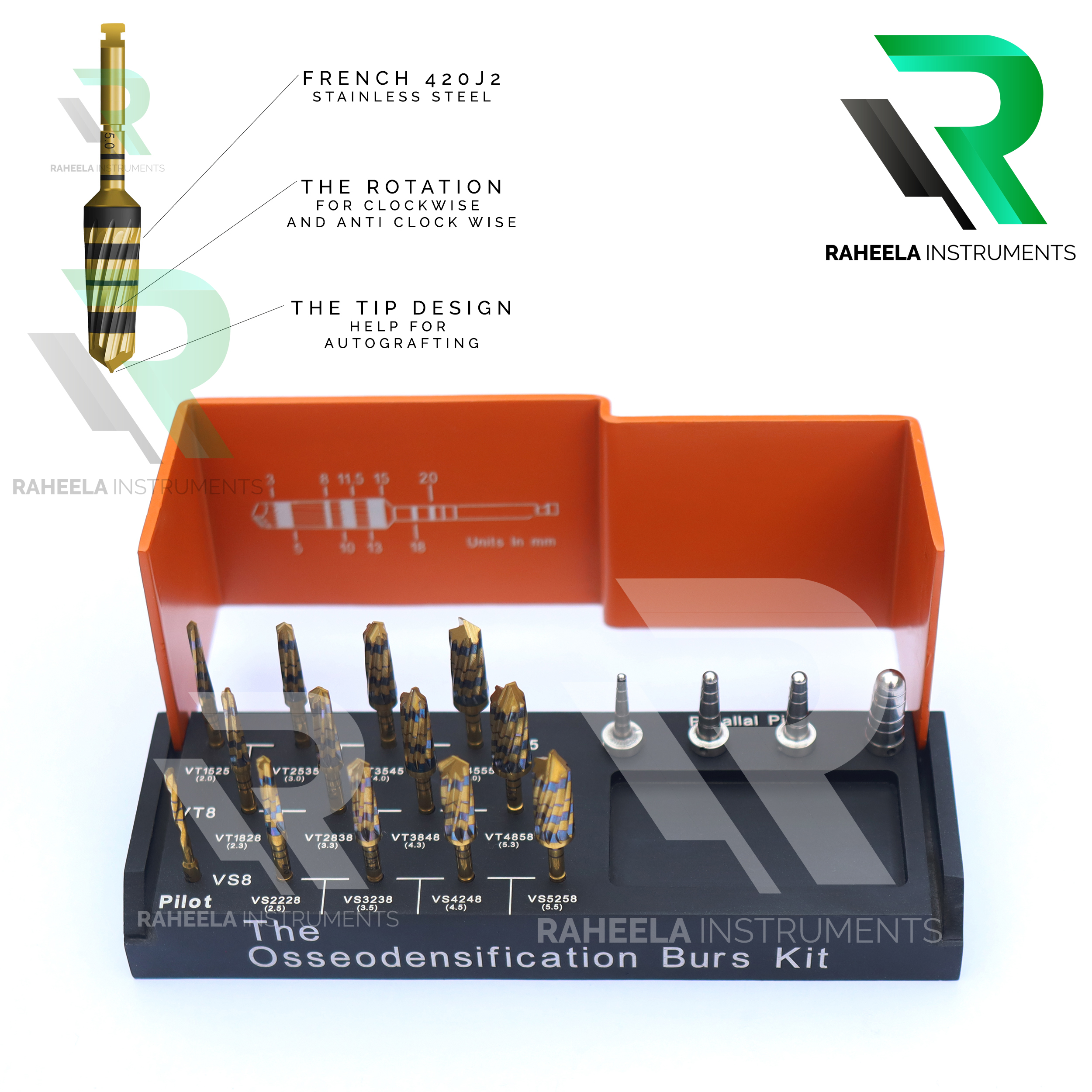 Dental Bur Drills Dental Implant Kit Surgical Orange Raheela Instruments