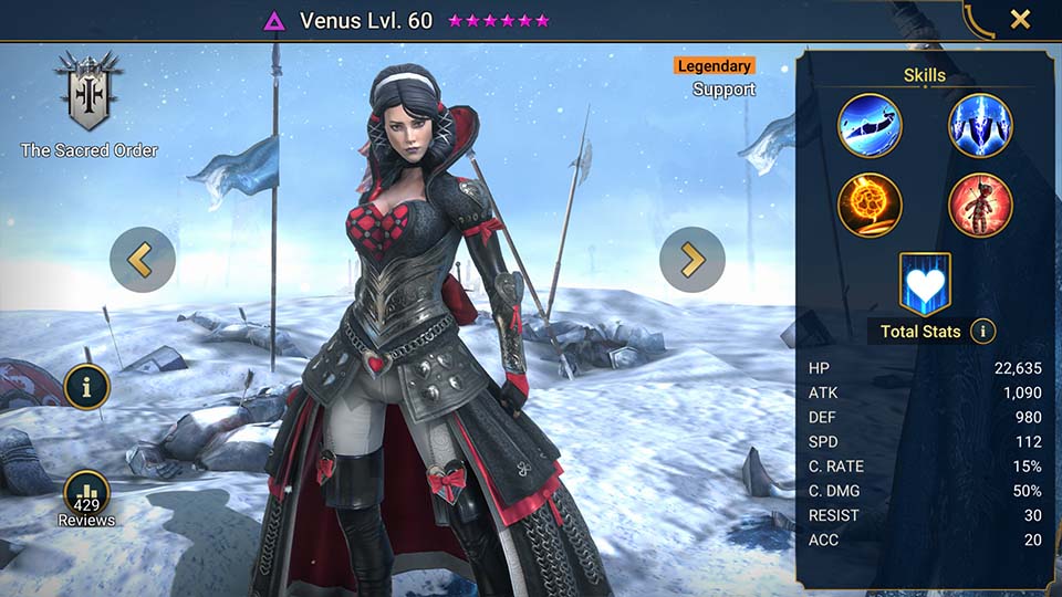 Venus RAID Shadow Legends Info Skills Equipment Mastery Guide