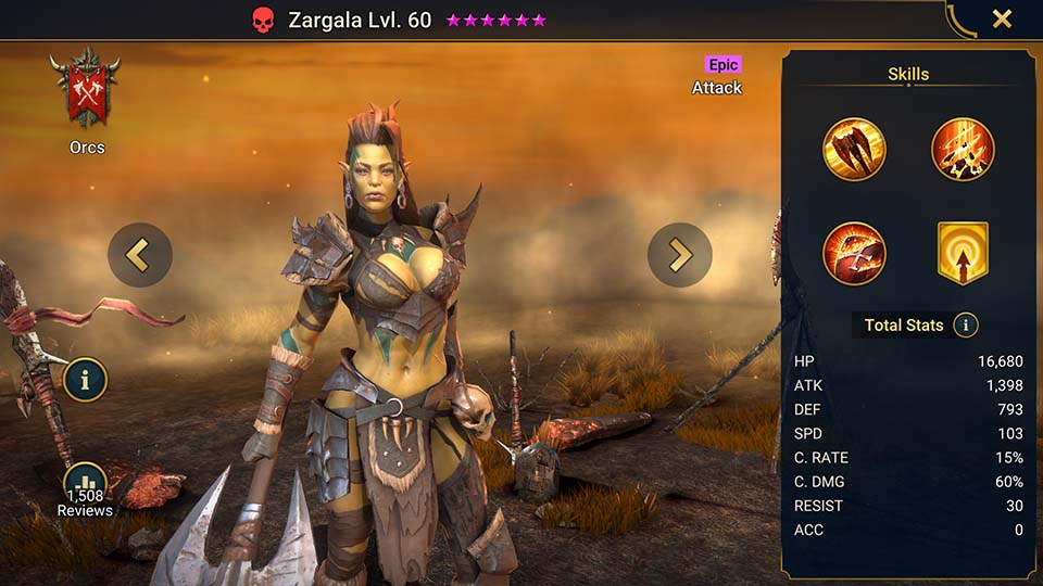 Zargala RAID Shadow Legends Info Skills Equipment Mastery Guide