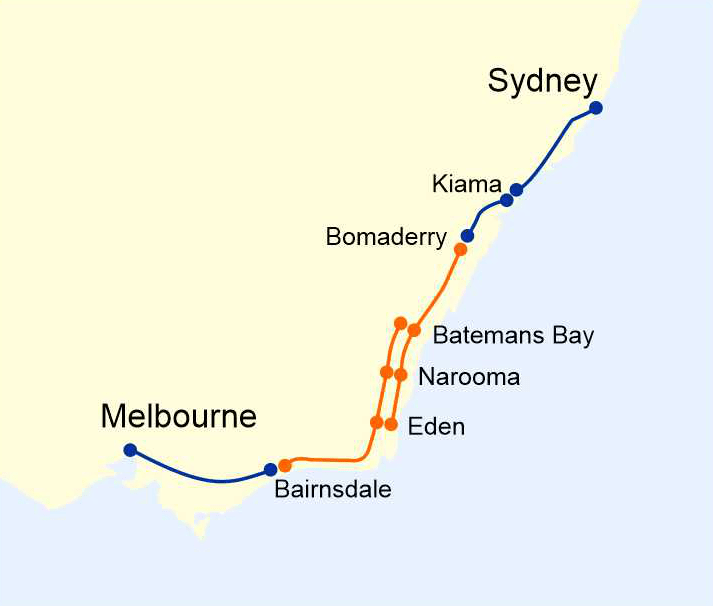 Sydney to Melbourne by Train & Bus Australian Rail Maps