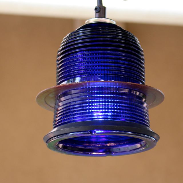 Runway Light Pendant ™ (cobalt blue) LED with Rusted Ring 5" RailroadWare