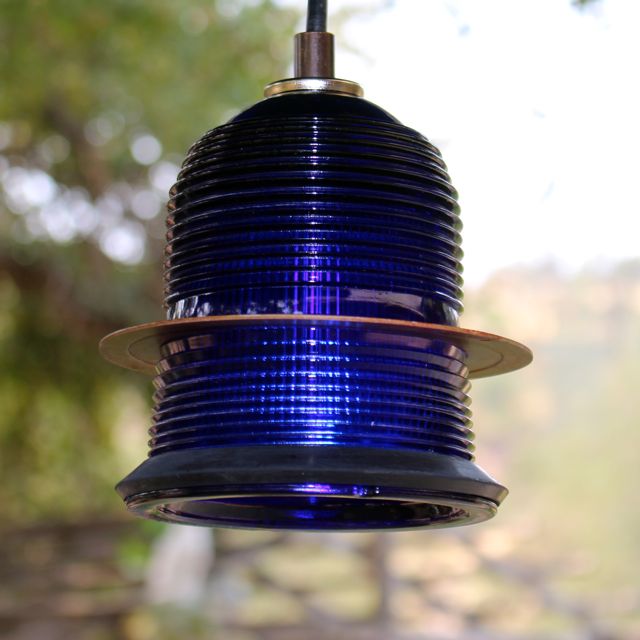 Runway Light Pendant ™ (cobalt blue) LED with Rusted Ring 5" RailroadWare