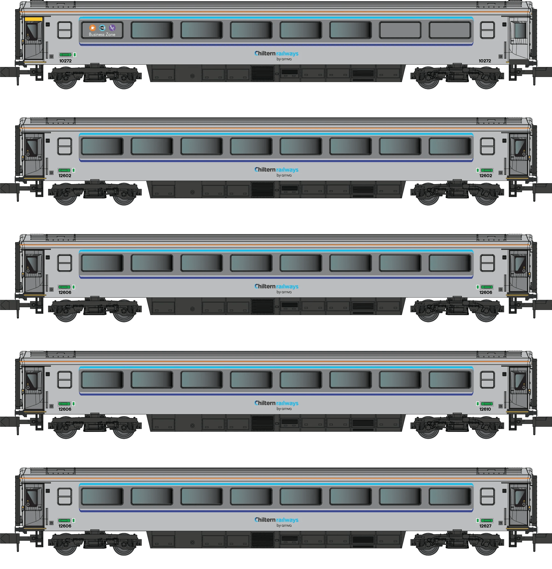 Dapol MK3 Loco Hauled Chiltern 5 Car Coach Set Includes 4 Standard & 1 Fir Rails of Sheffield