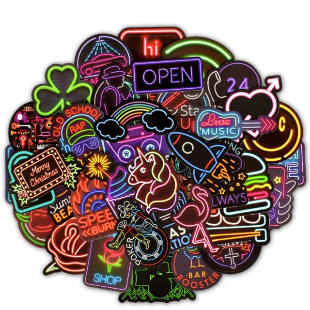 Assorted Neon Light Stickers 50 Pieces Rainbow Cabin