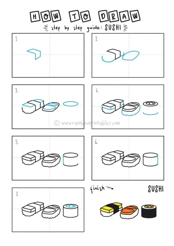 How To Draw Sushi & Nigiri Rainbow Printables