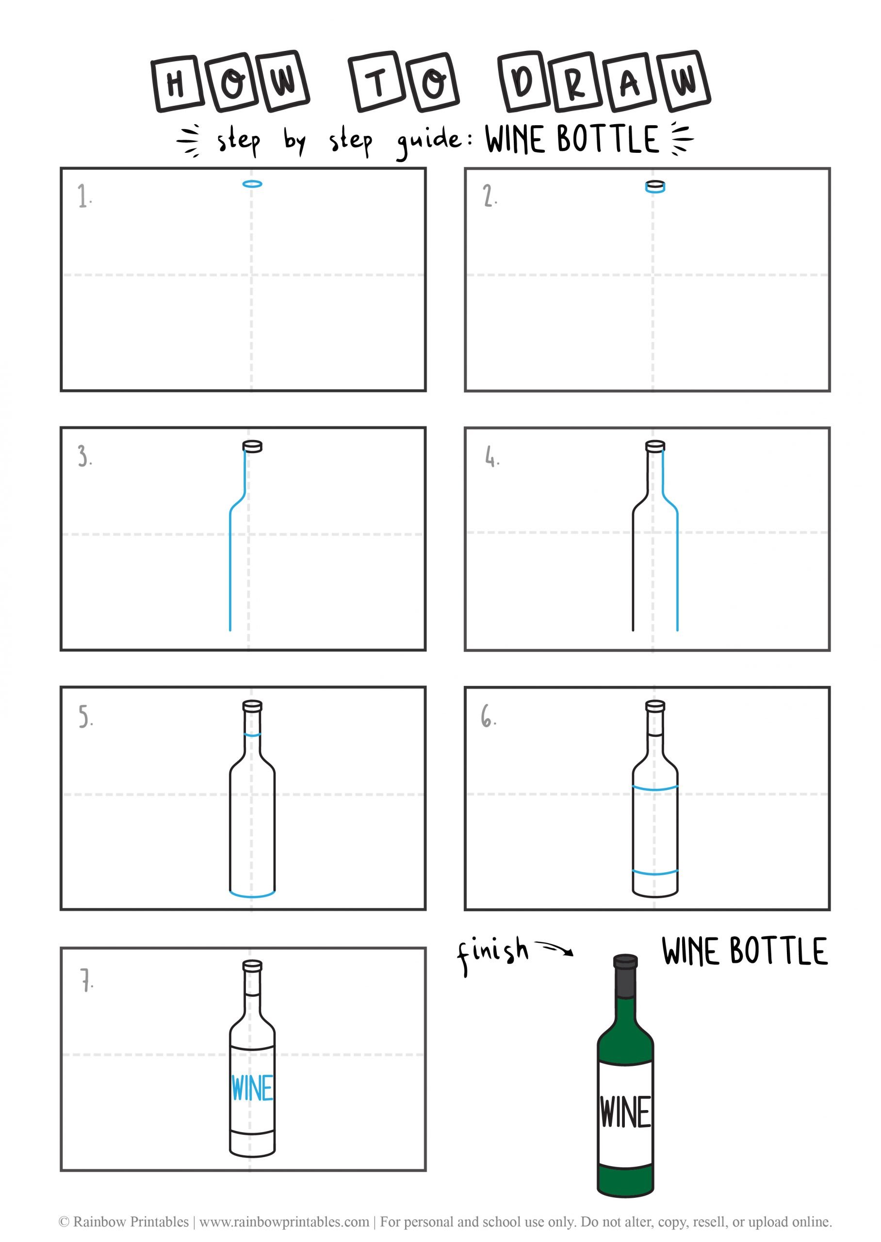 How To Draw a Wine Bottle & Wine Glass Rainbow Printables
