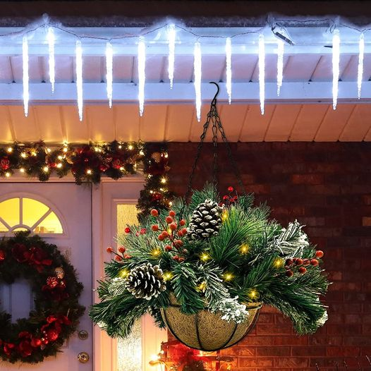 PreLit Artificial Christmas Hanging Basket Raining Deals