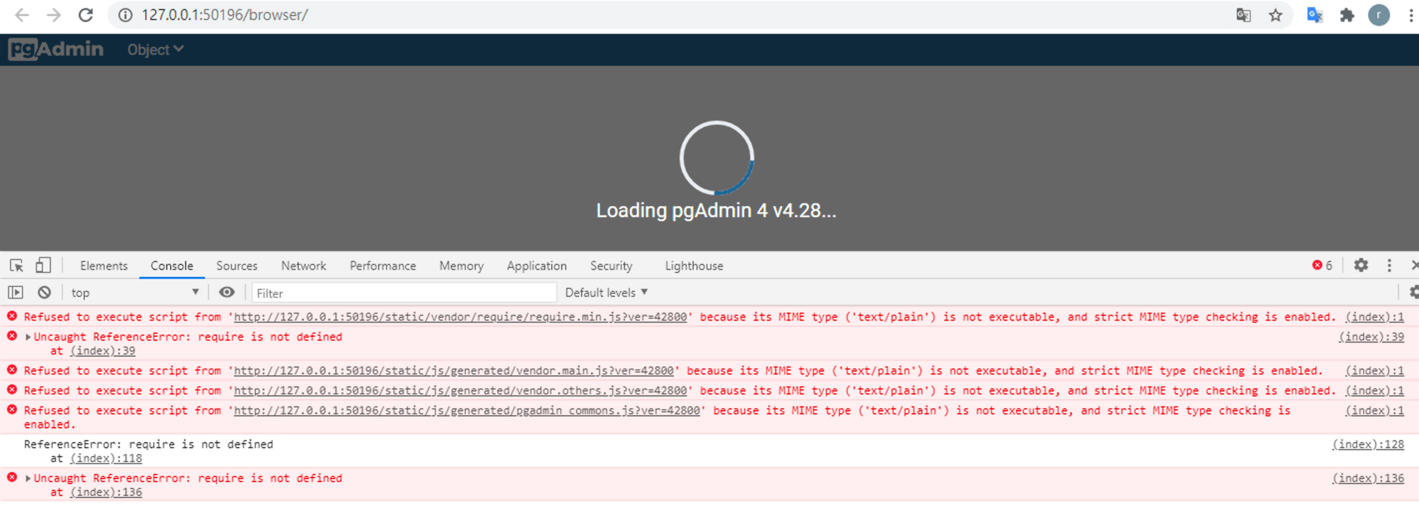 Refused to execute script because its MIME type ('text/plain') is