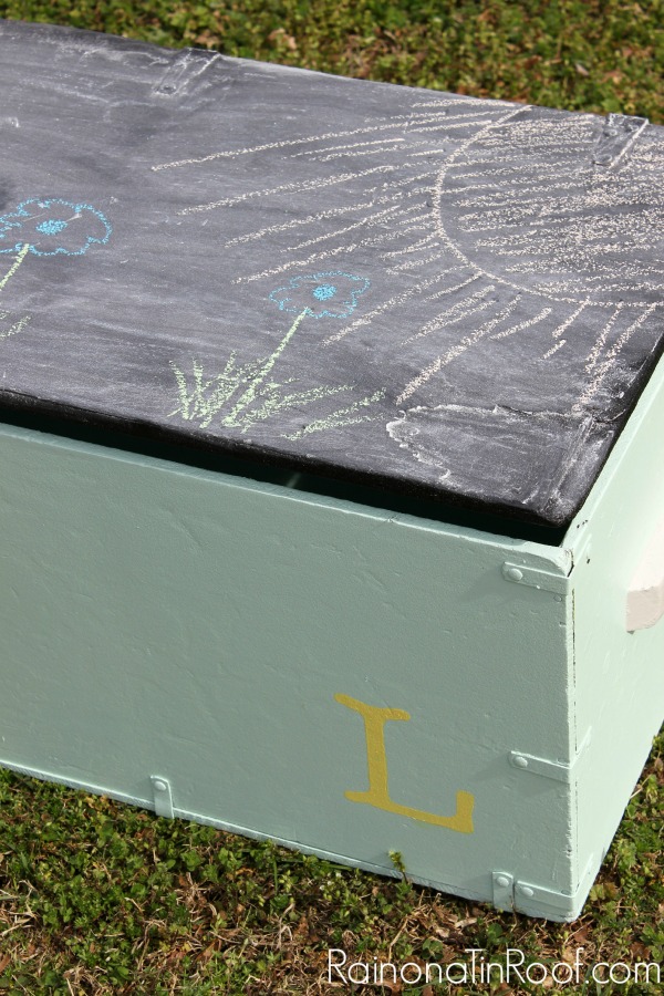 Army Locker turned Toy Box via RainonaTinRoof.com #makeover #armylocker #toybox #homeright #finishmaxpro