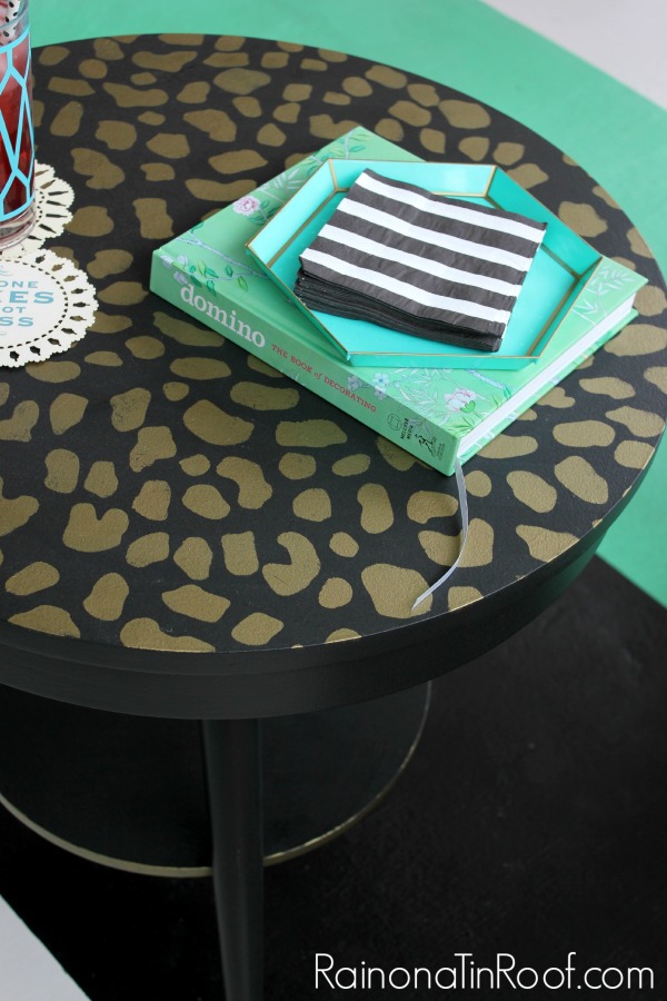 Leopard Print Table via RainonaTinRoof.com #leopard #stencil #makeover #painting #diy #furnituremakeover