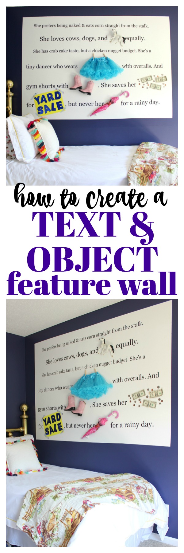 Learn how to create an object and text feature wall - perfect for a kid's room and totally customizable! Great way to add unique personality to a space!