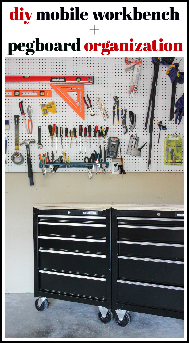 Create a one-stop workshop in your garage with this DIY Mobile Workbench and Pegboard Organization Ideas.