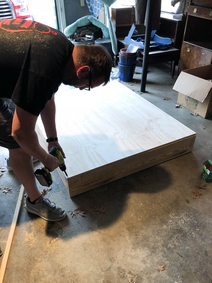 Small Stage for Playroom - attaching the top of the stage - Rain on a Tin Roof