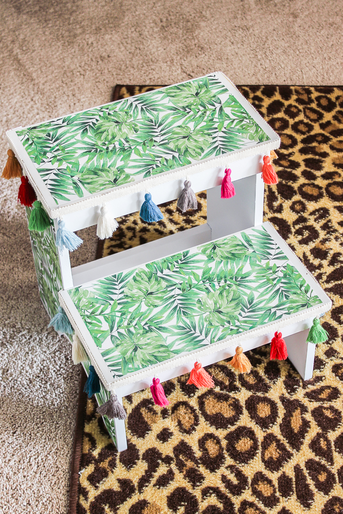 Step Stool Makeover with Mod Podge and Scrapbook Paper