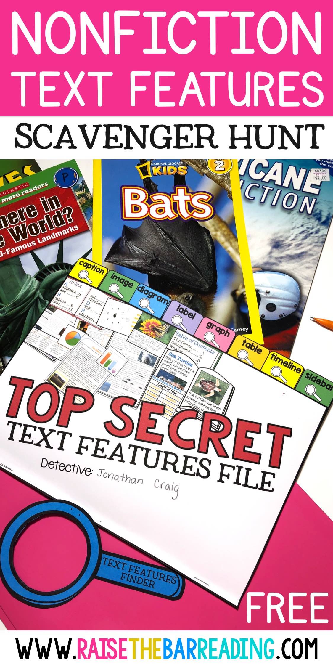 Nonfiction Text Features Scavenger Hunt (FREE Activity) Raise the Bar