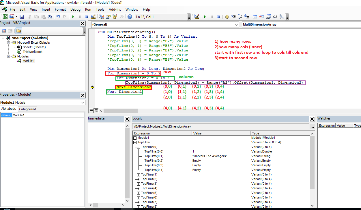 excel multidimensional array