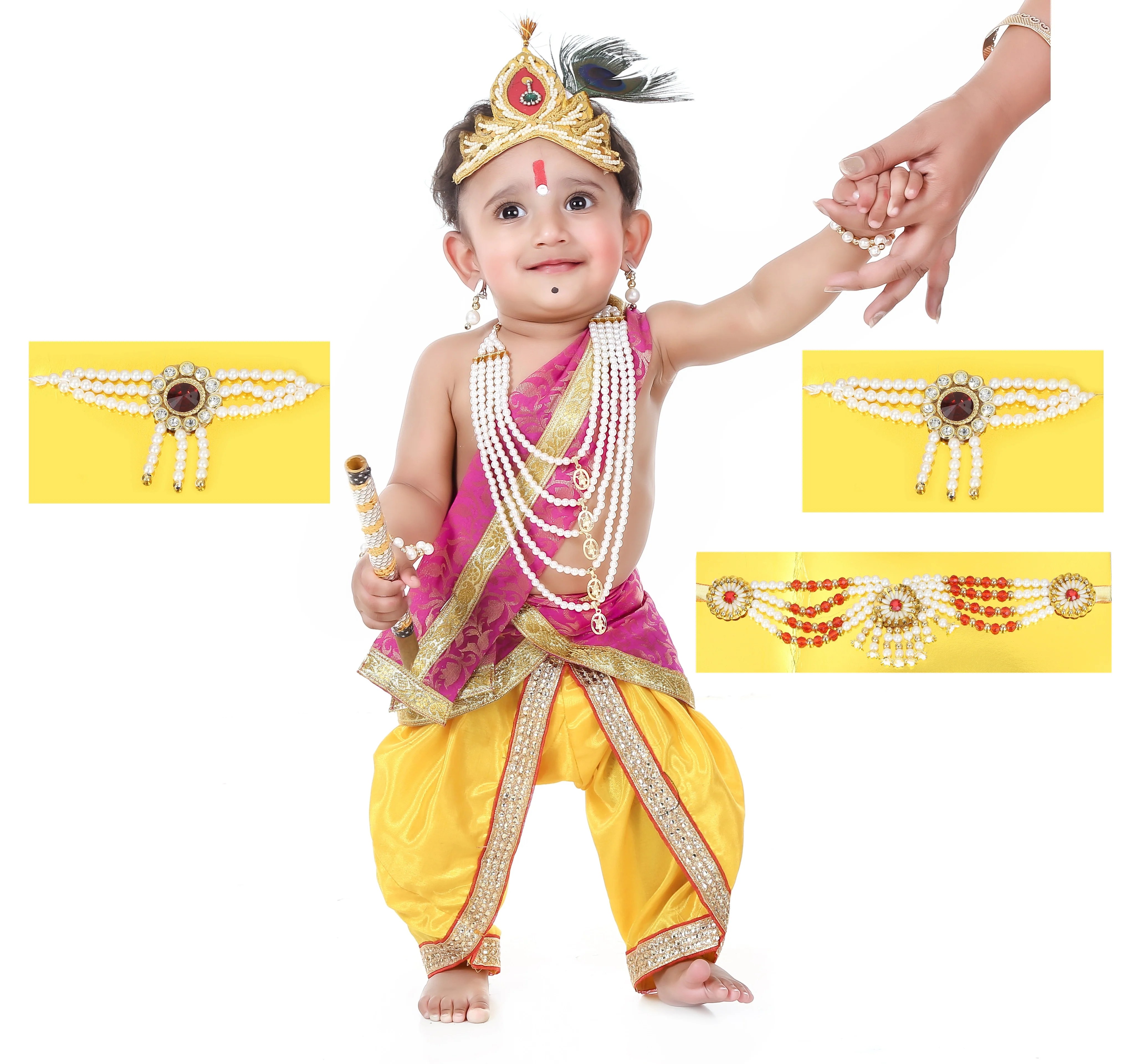 Baby Krishna Dress for Janmashtami with Krishna Mukut, Peacock Feather