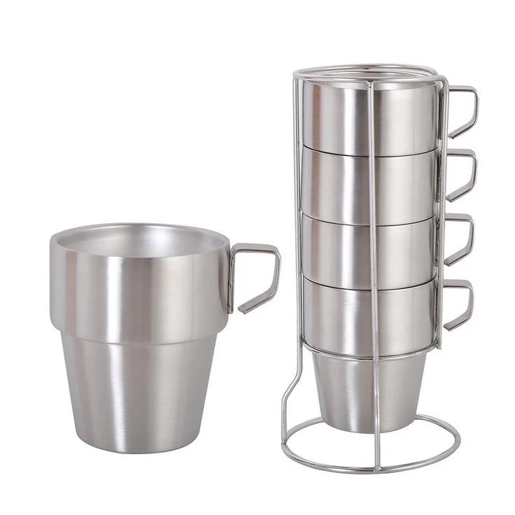 Stackable Stainless Steel Coffee Cup Set RakaCups Premium Stainless