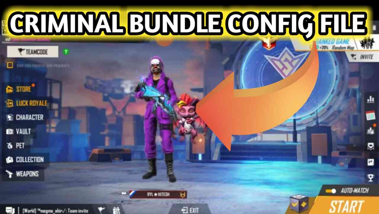 Free Fire Criminal Bundle Zip Config Glitch File Download
