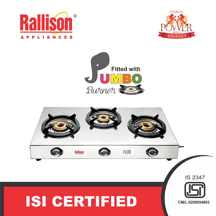Slim 3B Steel Manual Gas Stove Rallison Appliances Pvt Ltd