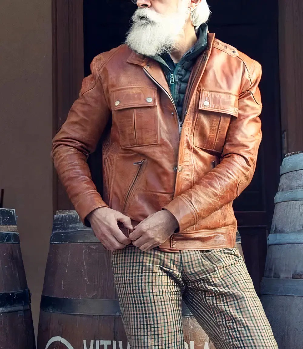 Mens Two Pocket Brown Leather Jacket