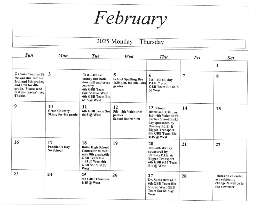 Calendars Ramsay School District 3