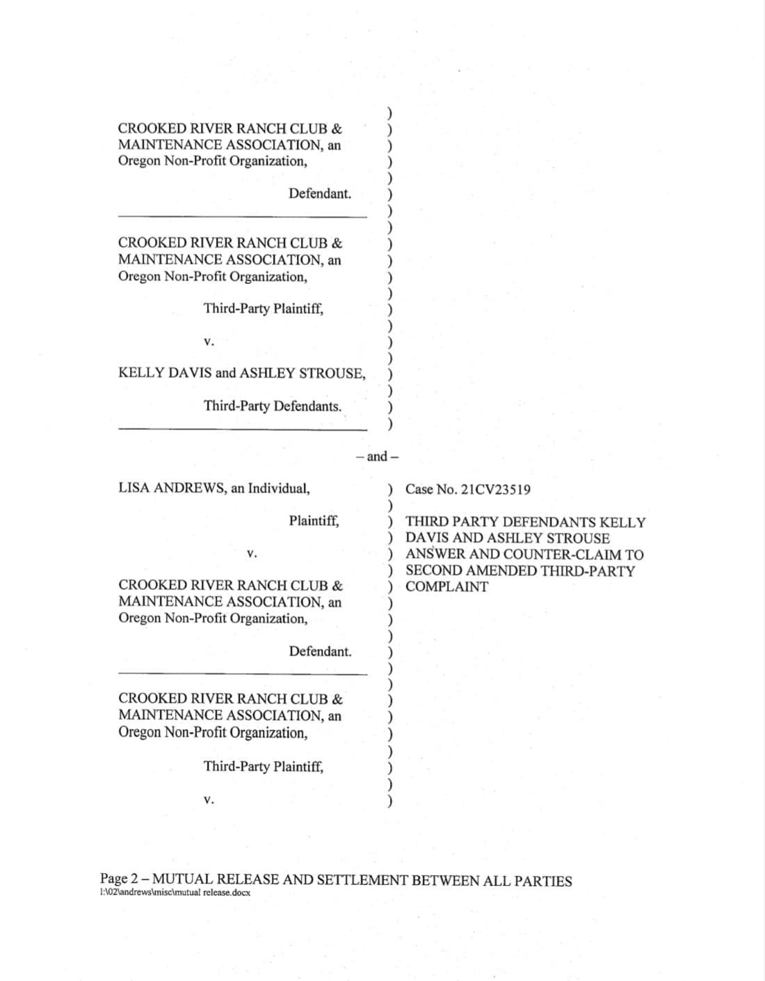 CRR SUEDCASE SETTLED Ranch Matters CRR, LLC