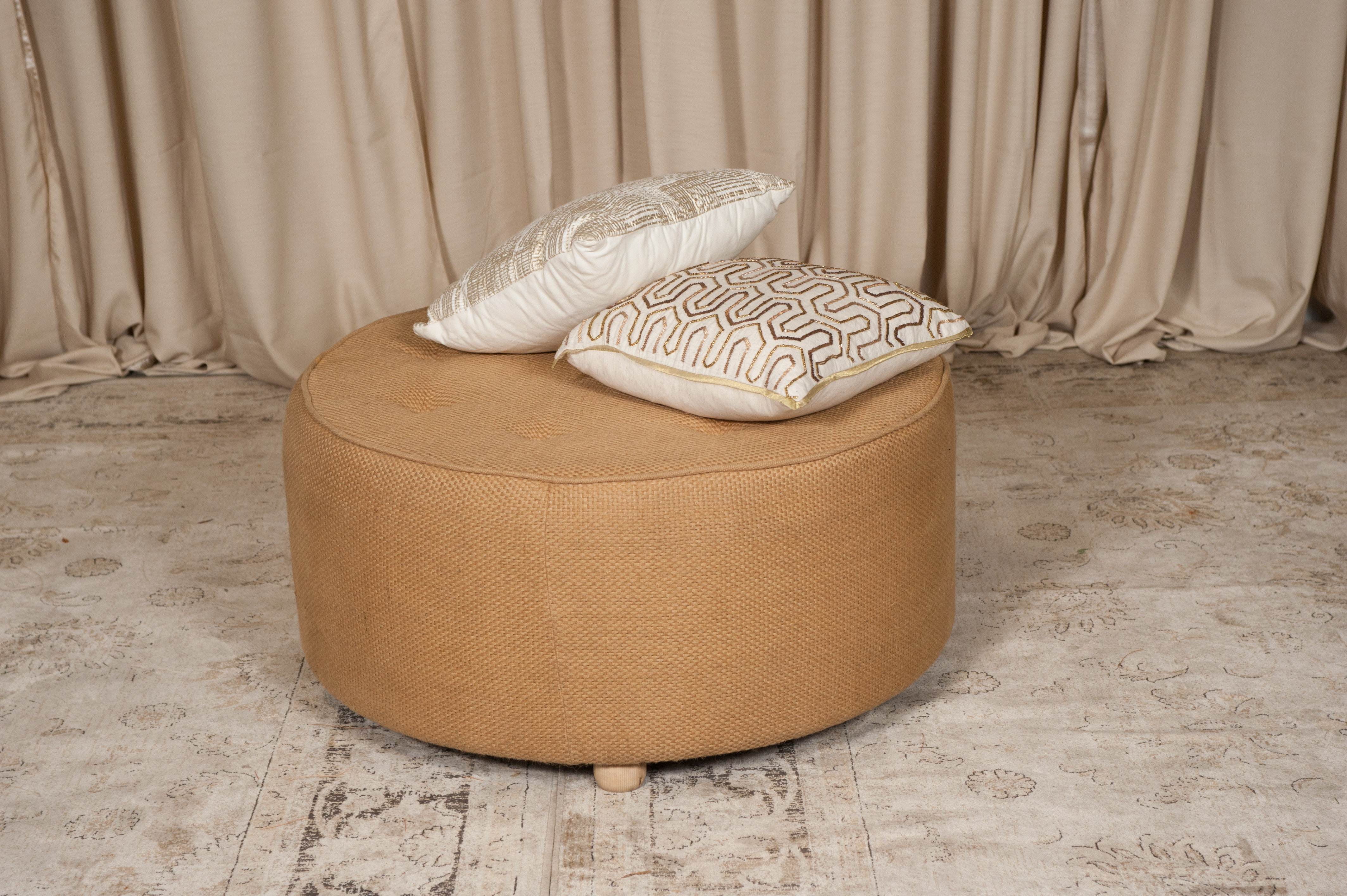 Burlap Round Ottoman Randal Events