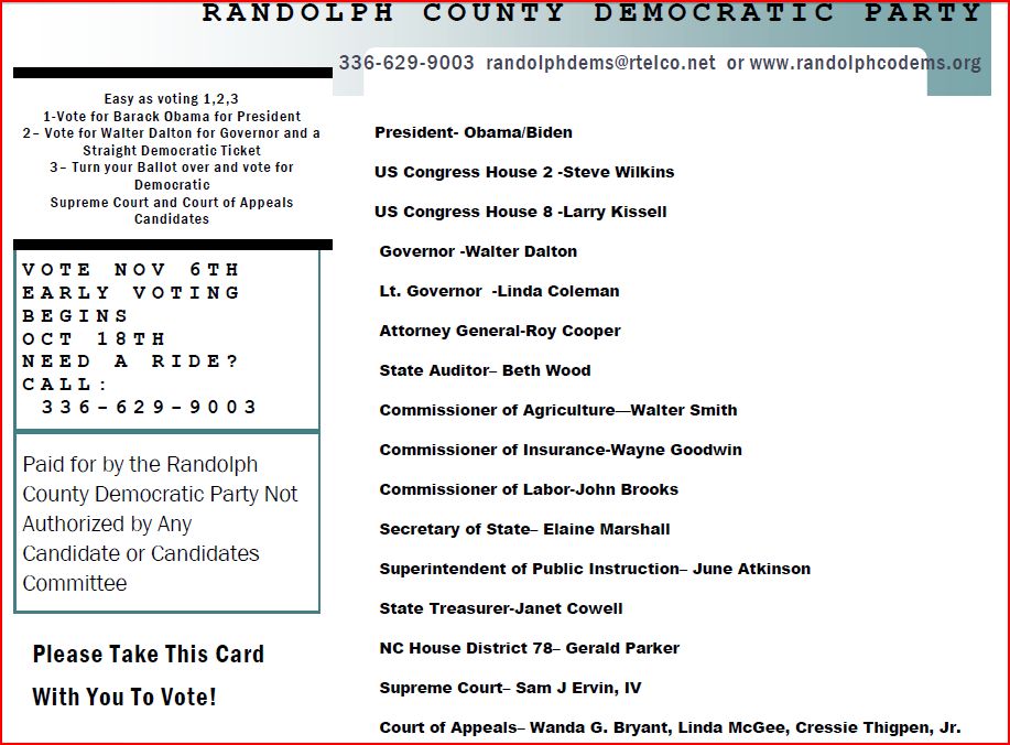 Sample ballot Randolph County, NC Democratic Party