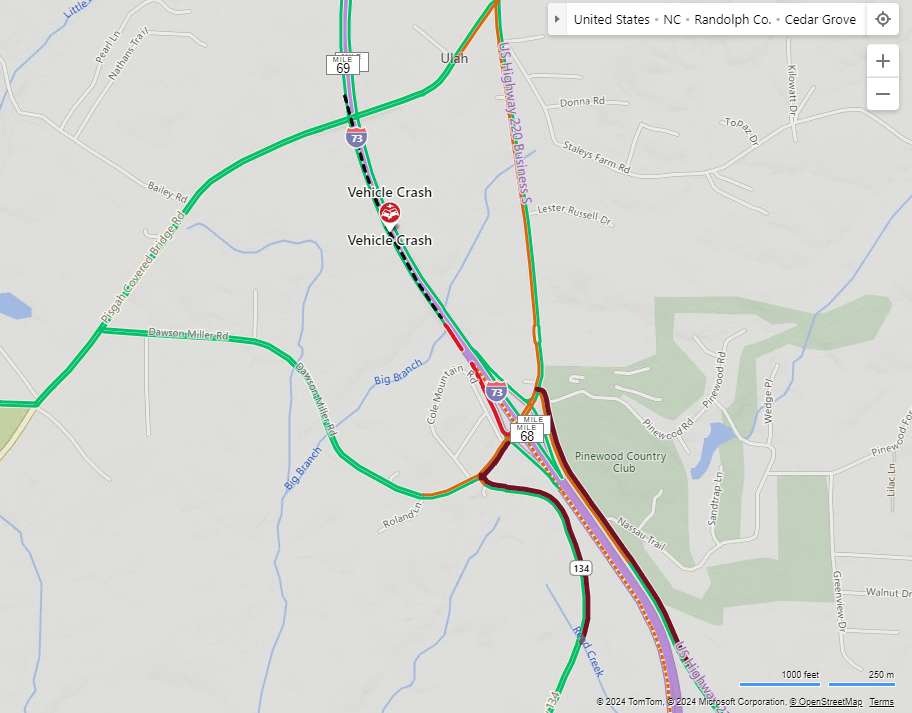 TRAFFIC ALERT I73/74 Both Directions near Exit 66 (New Hope Church Road)