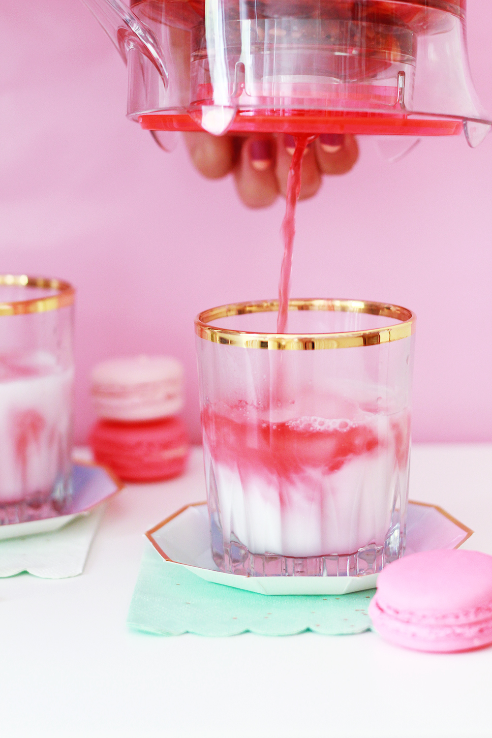 Spiked VanillaCoconut Pink Iced Tea Lattes