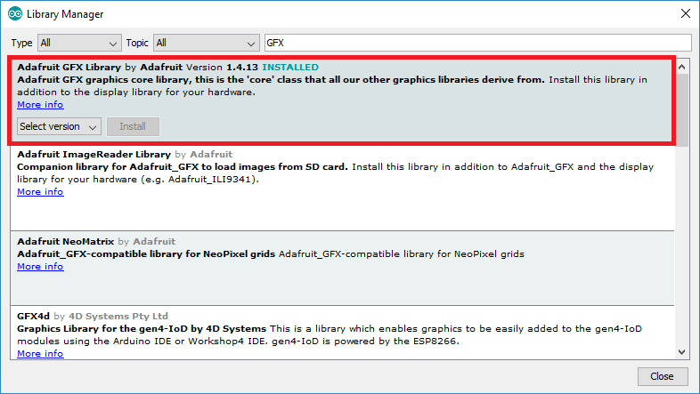 Installing GFX Library for ESP32 Arduino IDE