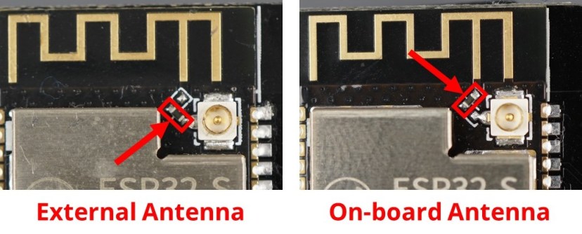 ESP32-CAM Camera AI Thinker Module External Antenna and on-board antenna