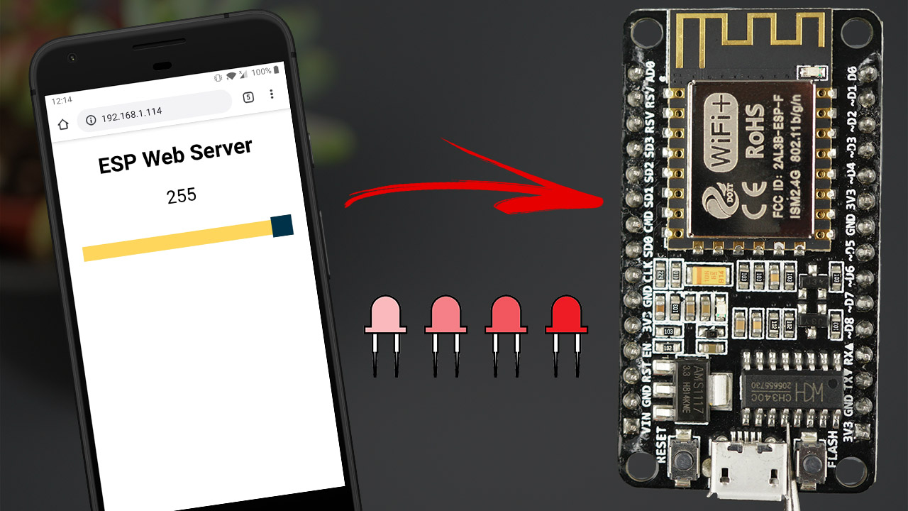 ESP8266 NodeMCU  Server with Slider Control LED Brightness (PWM