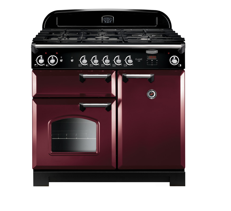 Rangemaster Classic 100 All Gas Cranberry with Chrome Trim