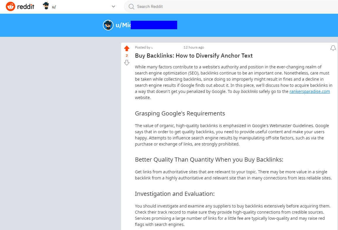 Buy Backlinks Reddit Contextual Hand Written Unique Content
