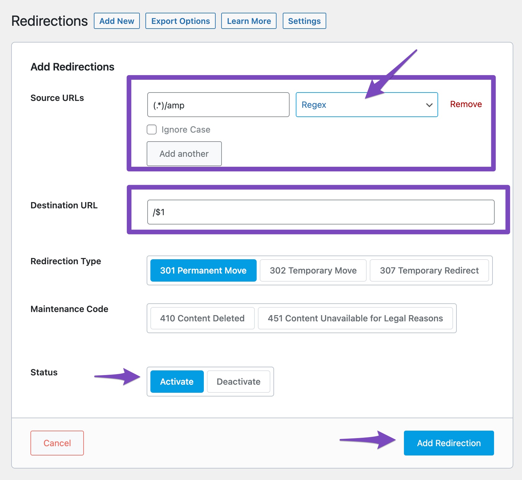 Redirect all AMP pages to nonAMP pages » Rank Math