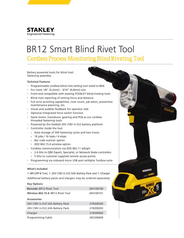 8Kn Force STANLEY Smart Rivet Tool Rapid Assembly Tools