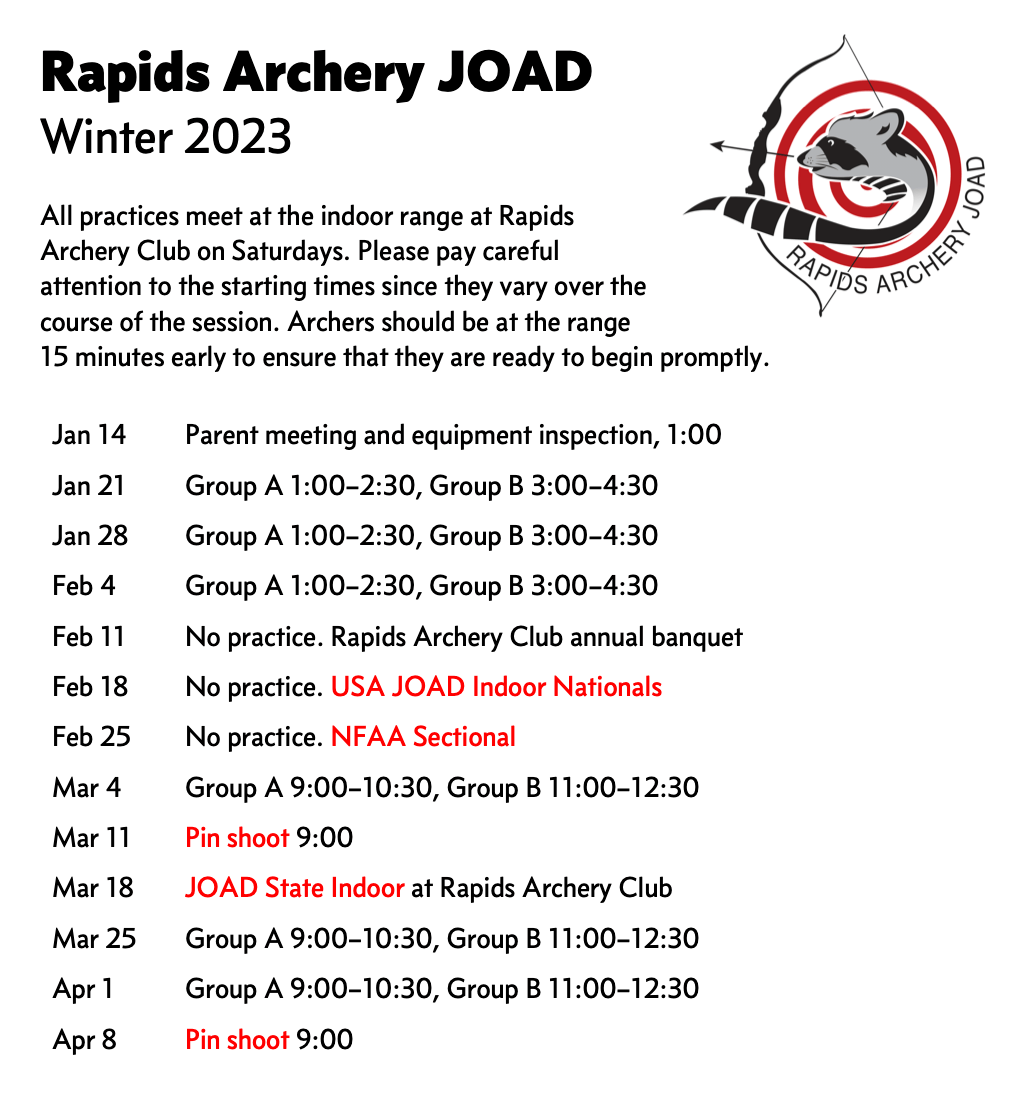 2023 Winter JOAD Session · Rapids Archery JOAD