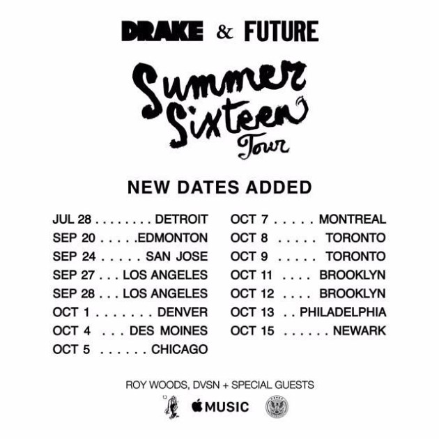 DRAKE & FUTURE ‘SUMMER SIXTEEN’ TOUR DATES; 2016 OVO FEST BPE Booking