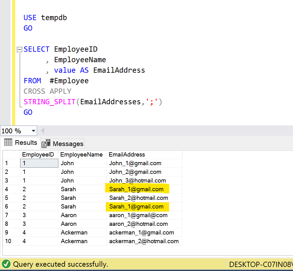 SQL Server String Functions STRING_SPLIT() SQL Server Portal