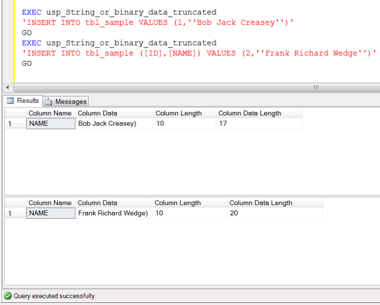 SQL SERVER A quick solution to ‘String or binary data would be