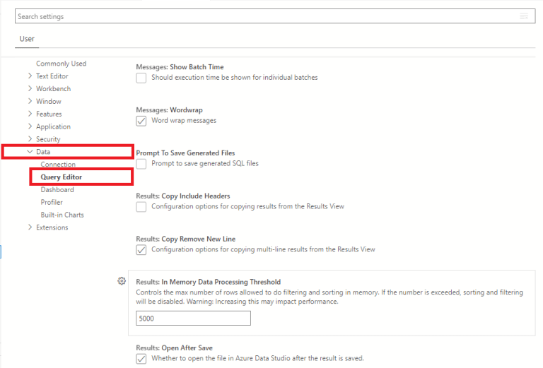 Azure Data Studio Fix Error Max row count for filtering/sorting