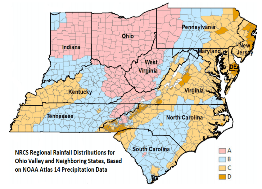 NRCS Rainfall Distributions Based on NOAA Atlas 14 Precipitation Depth