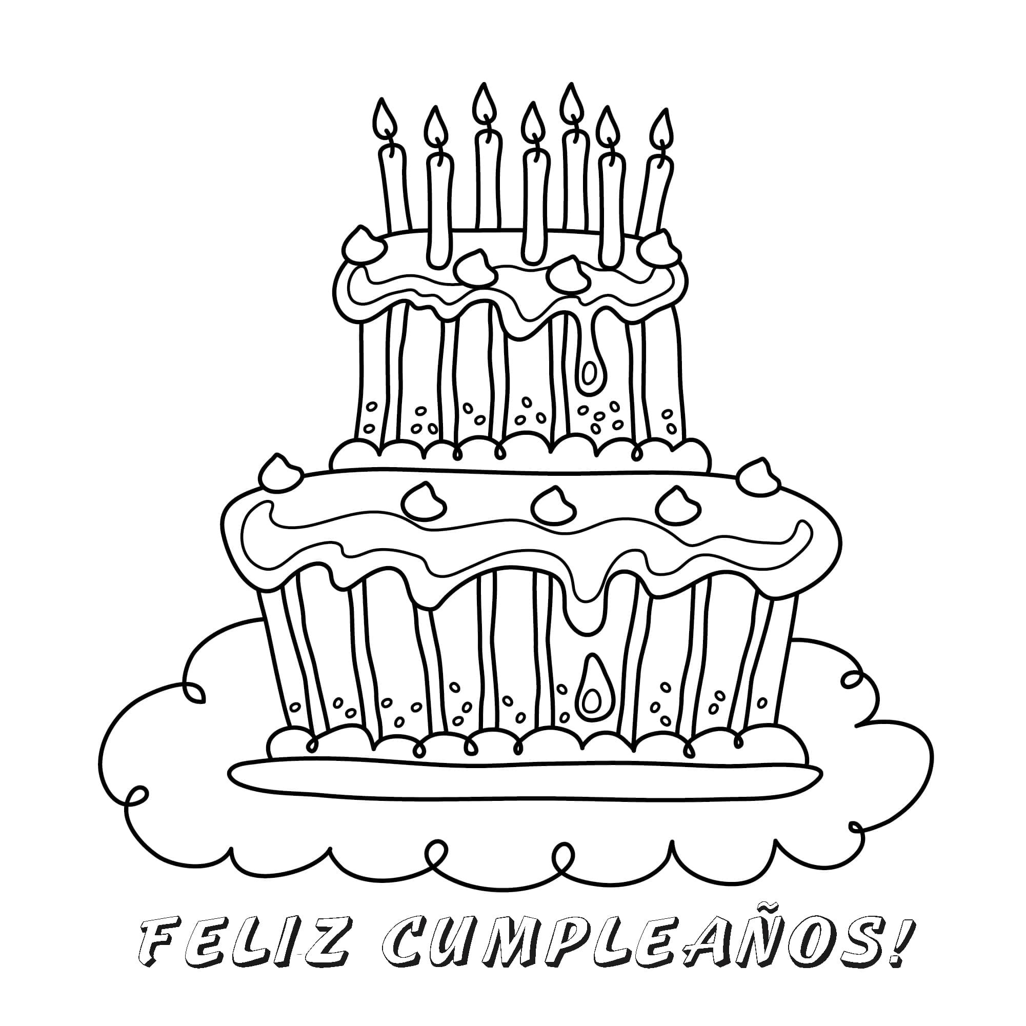 Dibujos para colorear Feliz Cumpleaños. Imprimir postales