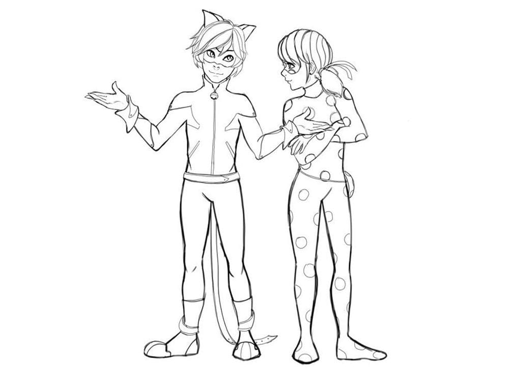 Dibujos para Colorear de Ladybug y Cat Noir. Imprimir gratis