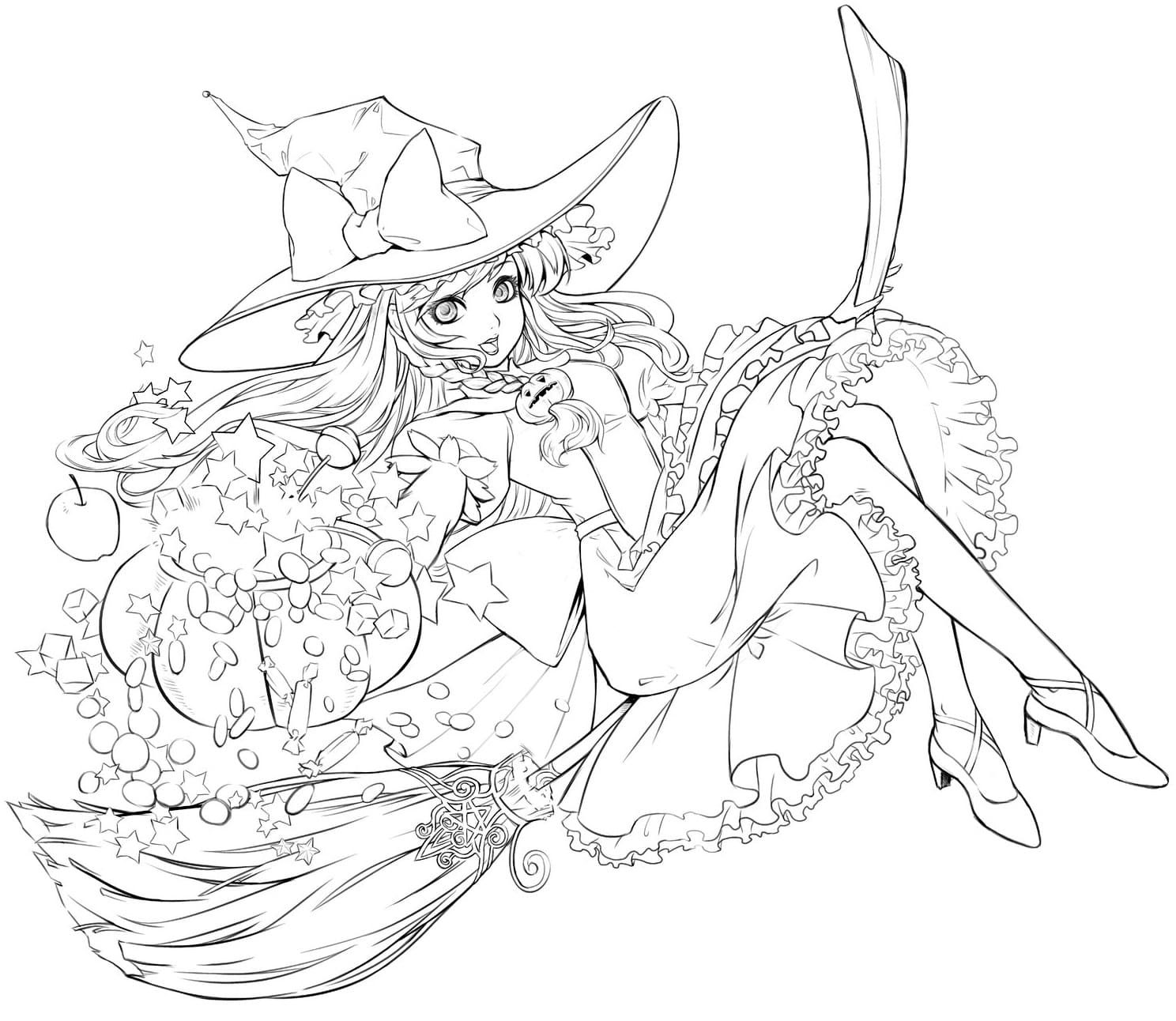 Halloween Flying Witch Silhouette Coloring Pages