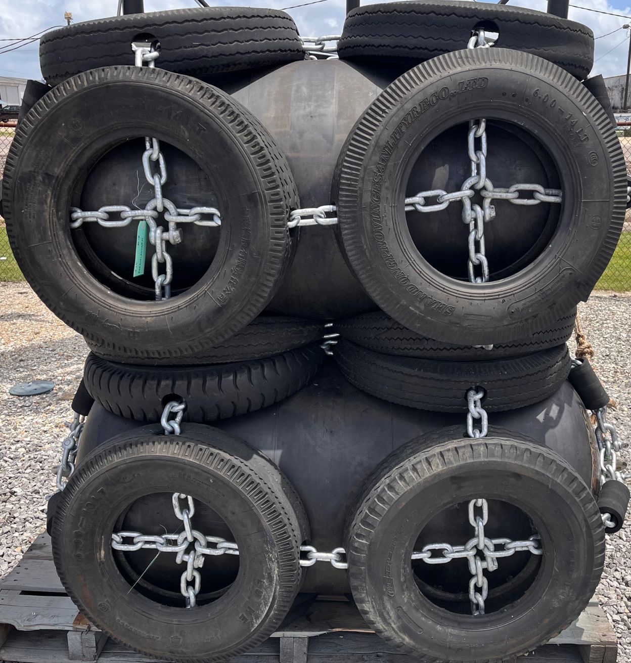 Pneumatic fender w/chains tires 4 foot x8 foot rentals Seattle WA