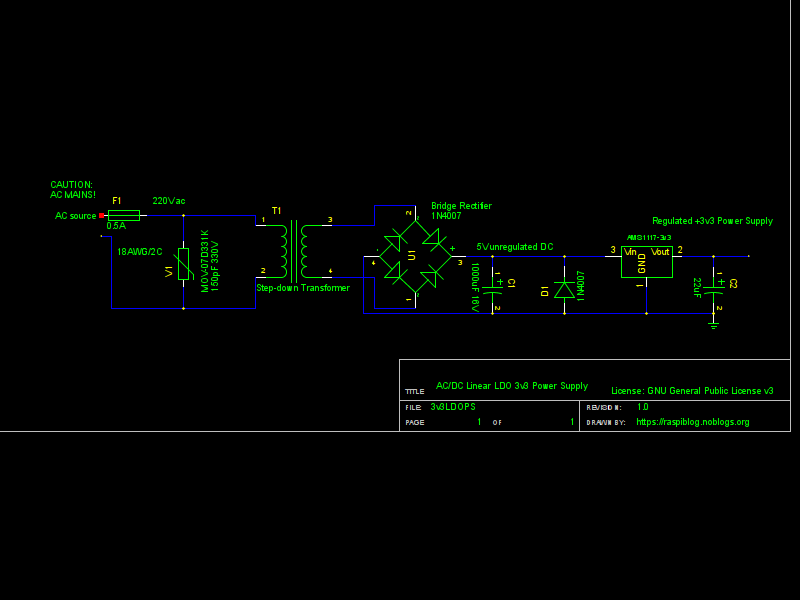 Yet Another Programming and Electronics Blog : AC/DC Regulated 3v3