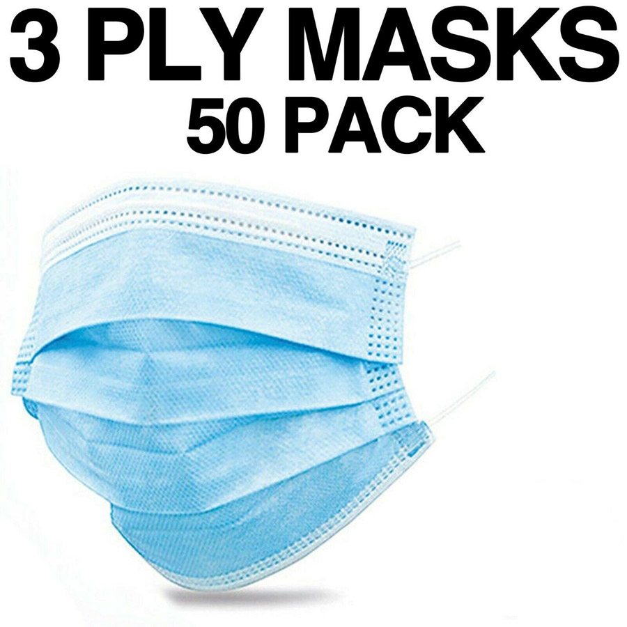 2 pack of 50 x 3 Ply Disposable Face Masks Ratchet Straps Direct